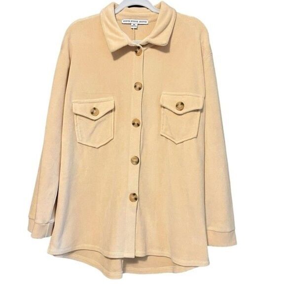 HYFVE Womens Jacket Long Sleeve Button Front Butter Yellow Fleece Cardigan Sz M - Picture 1 of 14